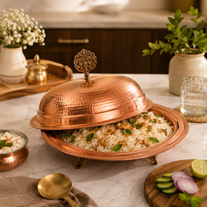 Handmade Pure Copper <b>Food</b> Serving <b>Tray</b> with Dome Lid | Hammered Copper Serving Platter with Cover | Luxury Buffet <b>Food</b> <b>Warmer</b> - Product Image 4