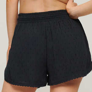Shorts d'été décontractés pour femmes, noirs, à franges, avec cordon de serrage, taille élastique - Product Image 2