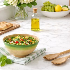 Bol de service en bambou poli fait main au design élégant, ustensile de cuisine écologique et non toxique, idéal pour salades, aliments et fruits - Product Image 4