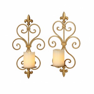 ชุดโคมไฟติดผนังโลหะสีทองโบราณ 2 ชิ้น ลายม้วน สำหรับตกแต่งห้องนั่งเล่นและห้องรับประทานอาหาร - Product Image 3