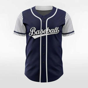 Camiseta de Béisbol Transpirable 100% Poliéster, Talla Adulto, Azul Marino con Rayas Blancas, Cierre de Botones, Ropa Deportiva Personalizable para Equipos - Product Image 2