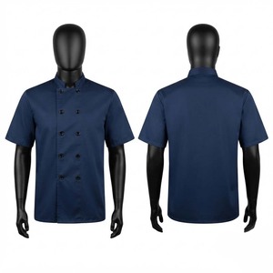 เสื้อเชฟผู้ชาย พรีเมียม ผ้าโพลีคอตตอนทวิล 200 GSM สีกรมท่า แขนสั้น กระดุมสองแถว ปักโลโก้ได้ ชุดยูนิฟอร์มเชฟสำหรับครัว - Product Image 1