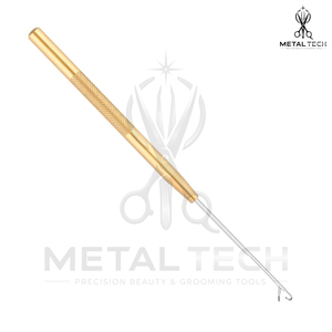 Aiguille à crochet micro-anneau pour extensions capillaires avec manche en métal doré, outil professionnel pour salon de coiffure - Product Image 2