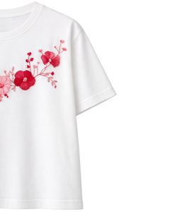Camiseta blanca con bordado floral para mujer, camiseta informal de algodón suave con cuello redondo, camiseta de verano de manga corta, camiseta ligera y cómoda a la moda - Product Image 4