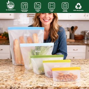 Sacs de congélation réutilisables de type stand-up, compatibles lave-vaisselle, extra épais, pour le stockage des aliments - Product Image 2