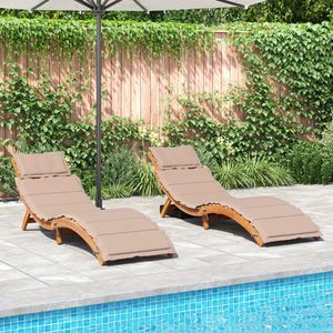 Ensemble de 2 chaises longues pliantes extra longues en bois d'acacia massif taupe, qualité supérieure pour un confort ultime - Product Image 1