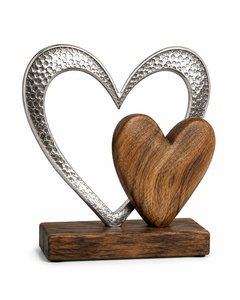 Escultura de Corazón Hecha a Mano en Metal y Madera, Acabado Martillado, Decoración Romántica para el Hogar, Regalo de Aniversario, Decoración de Mesa - Product Image 1