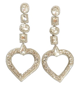 Handcrafted Hand Embroidered <b>Silver</b> Crystal Dangling <b>Heart</b> Pendant Statement <b>Earrings</b> with <b>Silver</b> Miyuki Beads - Product Image 1