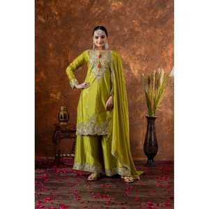 Conjuntos de diseñador para mujer Pure Chinon Silk Top Plazzo Dupatta para ropa de fiesta - Product Image 2