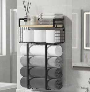 Porte-serviettes mural en acier inoxydable OEM/ODM avec étagère de rangement, support à serviettes pour salle de bain et cuisine, organisateur de mouchoirs - Product Image 1