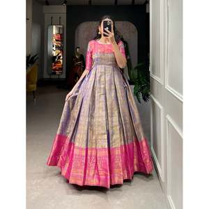 DISEÑADOR KANJIVARAM ZARI BATA DE TRABAJO LAVANDA - Product Image 1