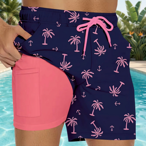 Men's Navy short Printed Quick Dry Board Shorts With Pockets Mid Waist Draw <b>string</b> Casual Swim wear - Product Image 2