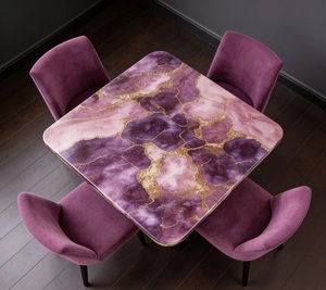 Table carrée élégante en améthyste avec design veiné or violet rétroéclairé pour la décoration de meubles de salon intérieur - Product Image 1