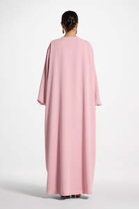 Offre Spéciale – Abaya Modeste Rose à Manches Longues et Col en V, Faite Main, Respirante, Séchage Rapide, Longueur Ras du Sol, Style Turc, en Polyester Léger - Product Image 6
