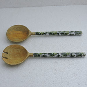 Ensemble de saladiers élégants en émail avec manche en bois naturel imprimé, prix de gros raisonnable - Product Image 1