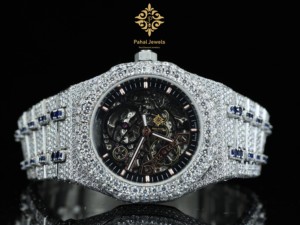 นาฬิกาข้อมือผู้ชาย Pahal Jewels หรูหรา ระบบจักรกล ตัวเรือนสแตนเลส ประดับเพชรโมอิสซาไนต์ หน้าปัดแบบโครงกระดูก แสดงเวลาแบบอนาล็อก ปุ่มกด 5ATM พร้อมวันที่ - Product Image 1