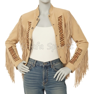 Real Soft Genuine Leather <b>Suede</b> Ladies Western <b>Jacket</b> With Fringes Women's Winter Heated Lining Oem <b>Jackets</b> - Product Image 3