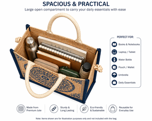 Sac fourre-tout en jute imprimé mandala, écologique, réutilisable, sac de courses, design ethnique indien, logo personnalisé, sac de transport - Product Image 3