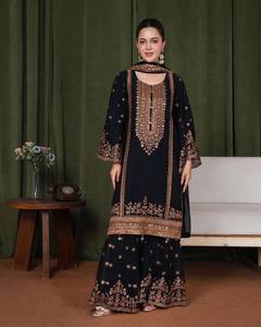 Ensemble Salwar Kameez en Georgette brodé pour femmes, tenue traditionnelle indienne pakistanaise réversible, pour les fêtes et les mariages - Product Image 1