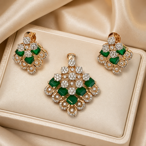 ชุดจี้เพชรและพลอยสีเขียวทองคำชมพู 14K สุดหรู พร้อมต่างหูเข้าชุด สำหรับงานแต่งงานและงานเลี้ยงเจ้าสาว - Product Image 2