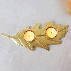 Gold Metal <b>Leaf</b> Tealight Candle Holder Decorative Double Tea <b>Light</b> Holder Handmade Table Centerpiece Home Decor Gift - Product Image 3