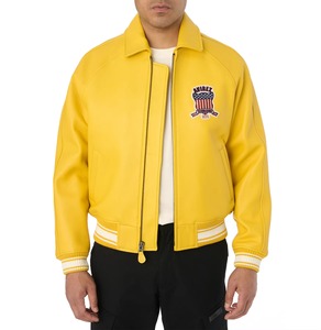Giacca Avirex in Vera Pelle di Vacchetta 100% di Marca USA, Colore Giallo, Personalizzabile in Colore e Taglia, Giacche Invernali in Pelle Avirex per Uomo - Product Image 1