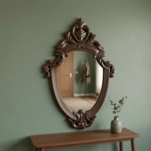 Wooden Carved Wall Mirror <b>Frame</b> Brown <b>Antique</b> Vintage Decorative Hanging <b>Frame</b> Without Mirror Glass - Product Image 2