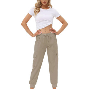 Pantalon cargo pour femme, taille haute, coupe régulière, en toile de coton, multi-poches, anti-plis, respirant, séchage rapide, décontracté - Product Image 4