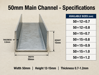 Profilé carré industriel en acier galvanisé anti-corrosion de 50 mm pour plafonds suspendus et ossatures de cloisons sèches