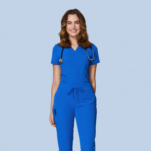 Women Medical <b>Scrub</b> <b>Set</b> 65% Polyester 35% Cotton Soft Breathable Anti-Wrinkle Nurse Hospital Uniform with Drawstring Pants - Product Image 1
