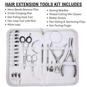 Kit d'outils pour extensions de cheveux avec pinces de sélection, ciseaux de barbier, mini-ciseaux, aiguilles courbées, accessoires de salon en métal, kit capillaire - Product Image 5