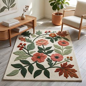 Inspired Vintage Botanical Floral Area Rug Soft Plush Flower Leaf Tufted Woolen Carpet Nature Living Room Bedroom Home Decor Rug - Product Image 3