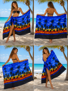 Palm Tree Sunset Beach Knitted Front Logo 1 Piece Women Floral Print <b>Sarong</b> Cover-Up Quick Dry Swim <b>Wrap</b> Scarf Bikini Skirt - Product Image 5