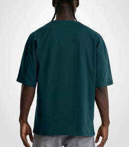 T-shirt à manches courtes pour homme, vert foncé, col rond, coupe classique, couleur unie, jersey décontracté, tricoté, 100% coton - Product Image 5