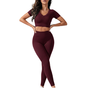 New Custom Women Seamless Yoga Set Gym Workout <b>Leggings</b> and Sports Bra Fitness Wear <b>Activewear</b> Short sleeve Wome Yoga set - Product Image 1