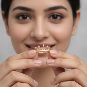 Anillo de Corona de Oro de Lujo para Mujer, Tiara de Corazón Brillante, Joyería de Princesa para Boda y Promesa, Regalo - Product Image 3