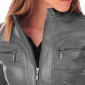 Chaquetas Grises para Mujer con Logotipo Personalizado, Chaqueta Vintage de Invierno, Chaqueta Bomber de Cuero Genuino, Ropa Urbana, Alta Venta - Product Image 3