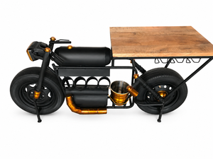 Motorcycle Bar <b>Table</b> Bike <b>Console</b> <b>Table</b> Wood Top Metal Base Wine Bucket Glass Rack for Home Hotel - Product Image 6