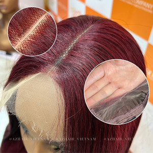 วิกผมตรงแบบไม่มีกาวสำหรับผู้หญิงวิกผมตรงแบบมีลูกไม้แท้สีไวน์แดงเบอร์กันดีคุณภาพสูง