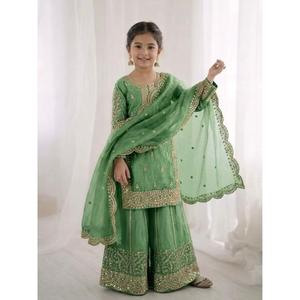 Fendy <b>Silk</b> <b>Kurta</b> Palazzo Set with Dupatta Embroidered Sequence Work Ethnic Wear Festive Wedding Party Outfit for Girls - Product Image 1