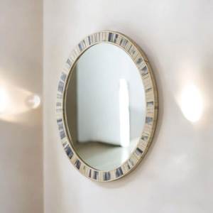 Bone Inlay Round <b>Gold</b> Finish Embossed <b>Framed</b> Wall <b>Mirror</b> Modern Customized Diwali Home Decorative 4.0 mm Thickness - Product Image 2