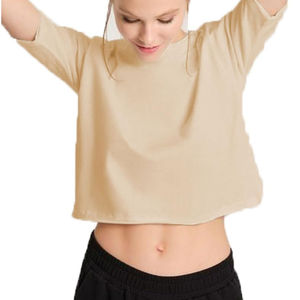 OEM/ODM Manufacturer's Custom Logo Women's <b>Crop</b> <b>Tops</b> Solid Lightweight Breathable Quick Dry T-Shirts for Summer Wear - Product Image 5