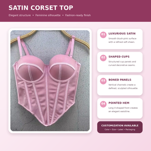 Overbust Steelboned Fashion And Party Wear Pink Satin Corset Top Shoulder Straps - Product Image 4