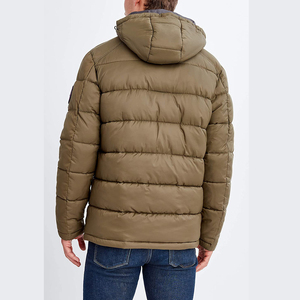 Men's Olive Green Hooded Puffer <b>Jacket</b> Zipper Closure <b>Waterproof</b> Windproof Eco-Friendly <b>Winter</b> Casual Solid Color 100% Polyester - Product Image 5