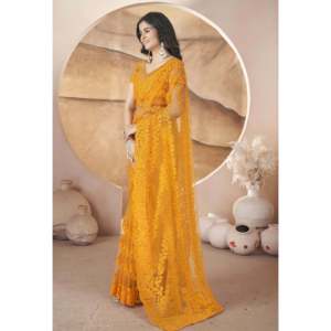 Organza Straight Silhouette Saree with Zari Embroidery and Stonework for Party Wear <b>Natural</b> Waistline - Product Image 5