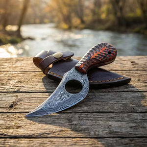 Cuchillo de Caza Profesional de 8 Pulgadas, Hoja Fija de Acero de Damasco Hecha a Mano por Pasha Enterprises, Grado Industrial, para Desollar, OEM - Product Image 3