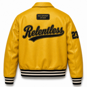 Wholesale Blank <b>Mens</b> Leather Varsity <b>Jacket</b> Single Button Closure <b>Lightweight</b> Breathable Front Custom Streetwear Fashion Coats - Product Image 2