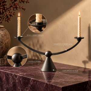 Double <b>Taper</b> <b>Candle</b> <b>Holder</b> Dual Arm Curved Pedestal Sculptural Metal Centerpiece Table Decor | Elegant Home Accent Modern Dining - Product Image 4
