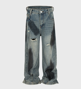 กางเกงยีนส์ทรงหลวมขากว้างพิมพ์ลายสำหรับผู้ชาย สกรีนโลโก้ได้ ทรงตรง สตรีทแวร์ เดนิม ระบายอากาศดี ปิดด้วยกระดุม รับผลิตแบบ OEM - Product Image 6