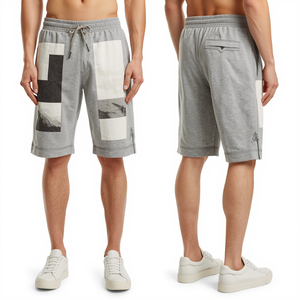 Shorts Bermuda en Coton à Motif Géométrique pour Homme, Taille Élastique avec Cordon de Serrage, Coupe Décontractée Mi-Haute, Tricoté Respirant avec Poches - Product Image 3